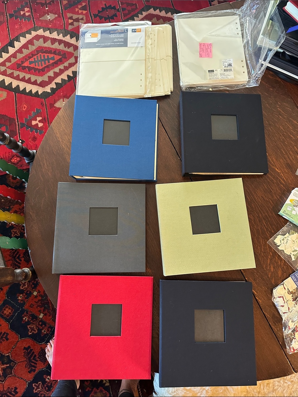 Bundle 6 Square KOLO Photo Albums with Window Covers- extra pages. Scrapbook